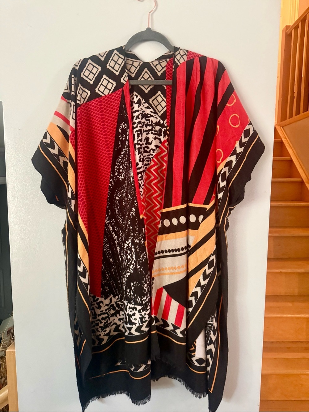 Bohemian Patchwork Geometric Fringe Kimono Cardigan / Beach Cover-Up